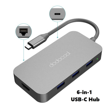 dodocool 6-in-1 USB-C Hub, Aluminum Alloy Multifunction Hub with 4K HDMI RJ45 Ethernet 3xUSB3.0 PD Port - Imported from UK